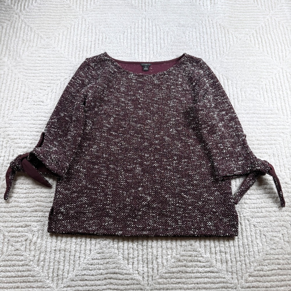Ann Taylor Textured Knit Top Womens MP Burgundy Business Academia Modest Preppy
